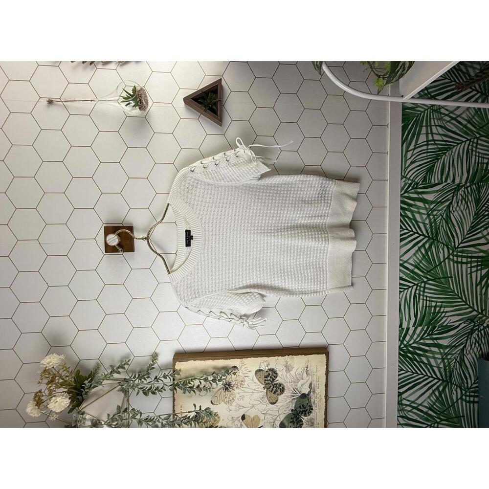 rag & bone 100% White Cotton Short Sleeve Open Knit Sweater - Size - Medium